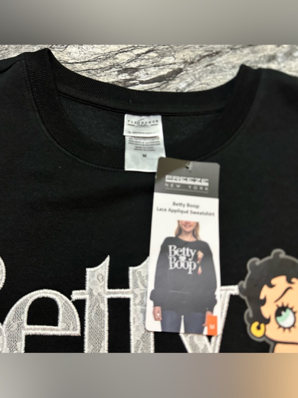 Betty Boop Black Sweatshirt with Embroidered White Logo and Red Accent M - Picture 5 of 7